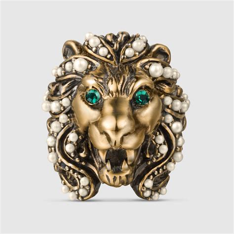 gucci ring lion head silver|gucci lion ring with pearl.